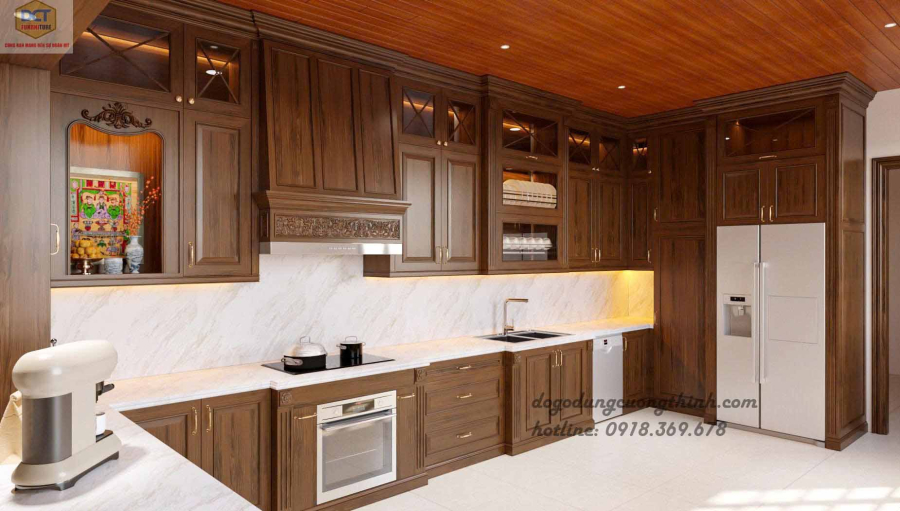 Tủ bếp hiện đại gỗ óc chó cao cấp TB56